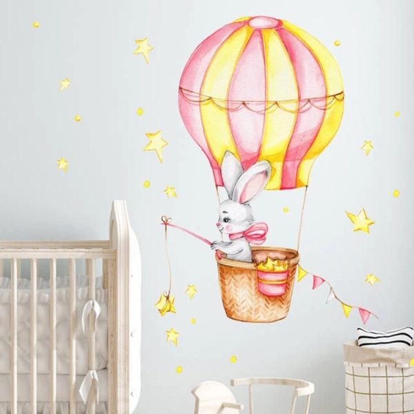 Stiker Conejo En Globo Aerostático Niños Bebes Decoración - Imagen 2