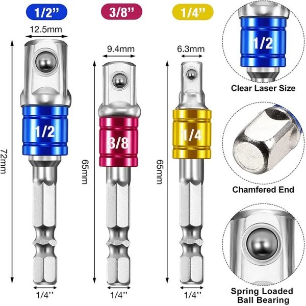 Adaptador De Dados Para Taladro Atornilladora 1/4, 3/8y 1/2¨ - Imagen 5