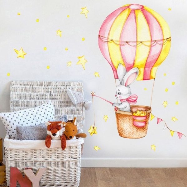 Stiker Conejo En Globo Aerostático Niños Bebes Decoración - Imagen 5