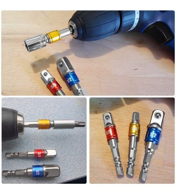 Adaptador De Dados Para Taladro Atornilladora 1/4, 3/8y 1/2¨ - Imagen 2