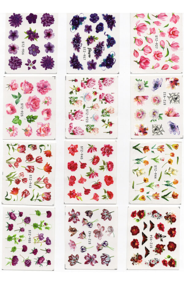 24 Hojas Stikers (tatoo) Para Uñas Diseños Variados Hermosas - Imagen 29