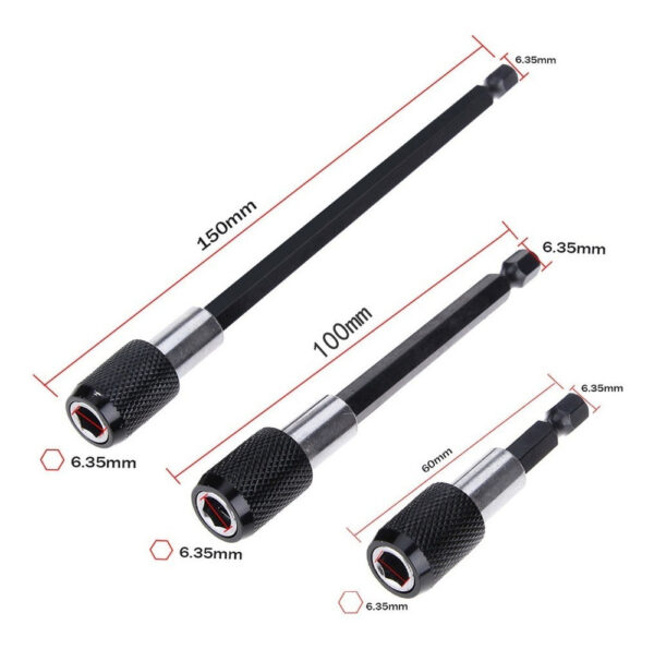 Kit 3 Extensiones Para Taladro 1/4 Acople Rápido 3 Tamaños - Imagen 6