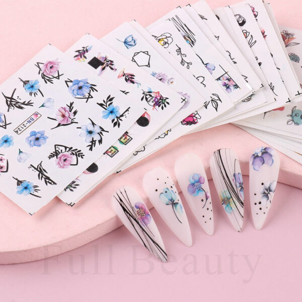 24 Hojas Stikers (tatoo) Para Uñas Diseños Variados Hermosas - Imagen 20