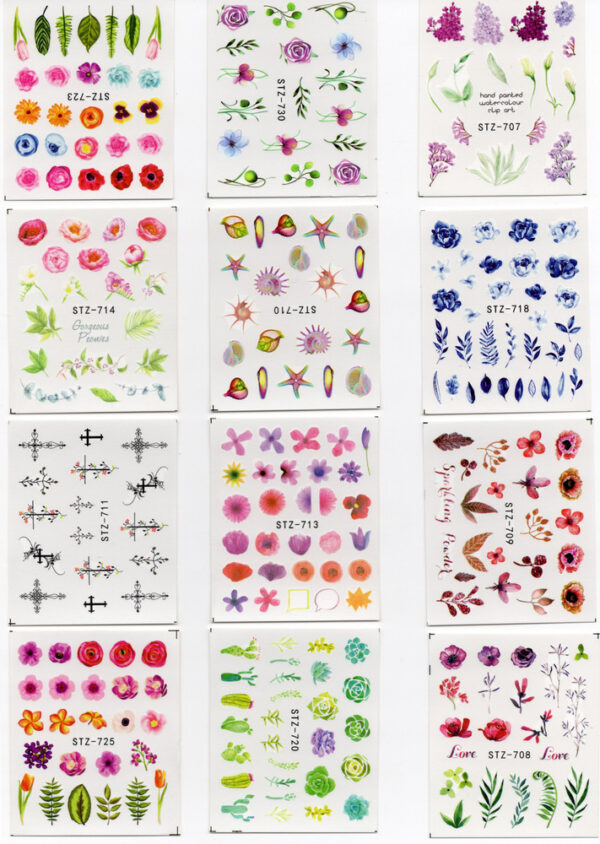 24 Hojas Stikers (tatoo) Para Uñas Diseños Variados Hermosas - Imagen 23