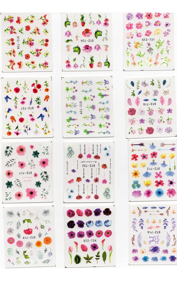 24 Hojas Stikers (tatoo) Para Uñas Diseños Variados Hermosas - Imagen 7