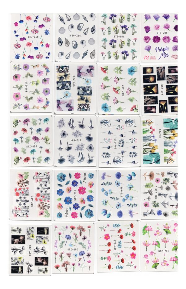 24 Hojas Stikers (tatoo) Para Uñas Diseños Variados Hermosas - Imagen 2
