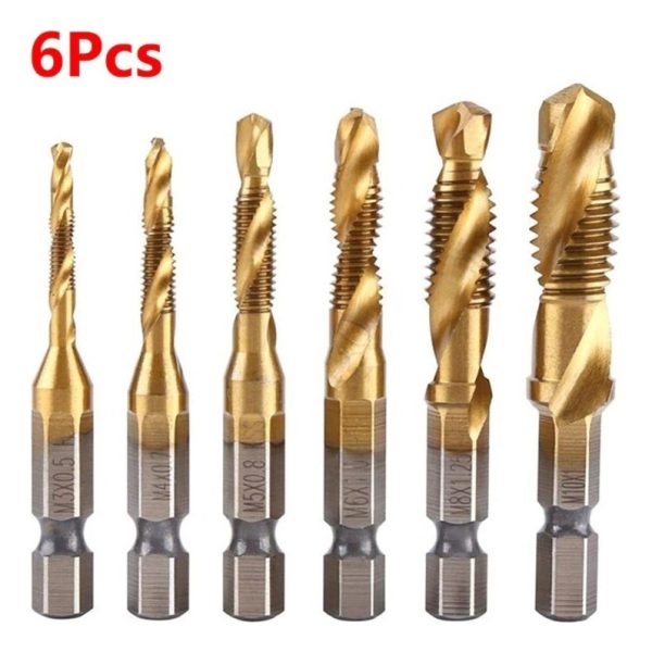 Set De 6 Brocas Mechas De Titanio Con Estriado Macho - Imagen 2