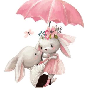 Stiker Conejitos Bajando En Sombrilla, Dormitorio Bebe Niñas