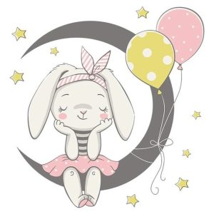 Stiker Conejita Sentada Sobre Luna, Dormitorio Bebe Niñas