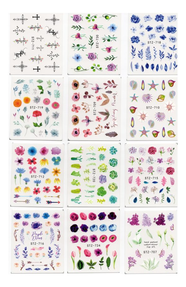 24 Hojas Stikers (tatoo) Para Uñas Diseños Variados Hermosas - Imagen 9