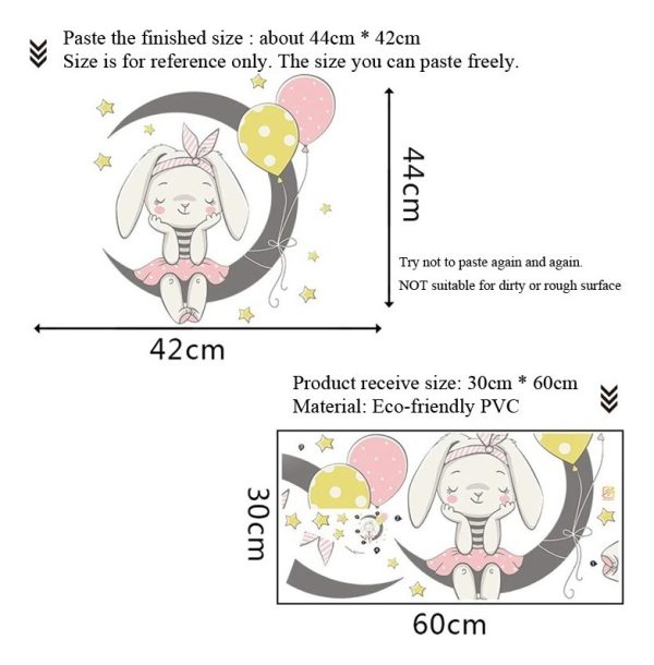 Stiker Conejita Sentada Sobre Luna, Dormitorio Bebe Niñas - Imagen 2