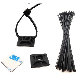 100 Unidades De Sujeta Cables Con Pegamento Y Precintos