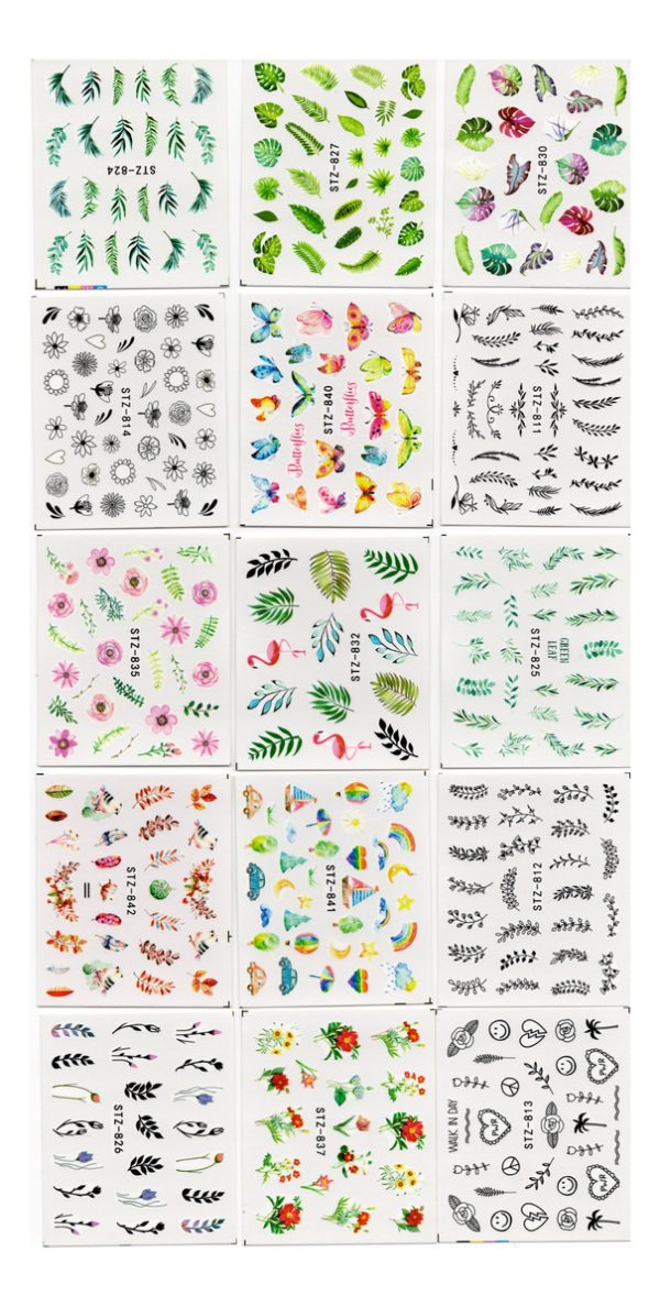 24 Hojas Stikers (tatoo) Para Uñas Diseños Variados Hermosas - Imagen 10