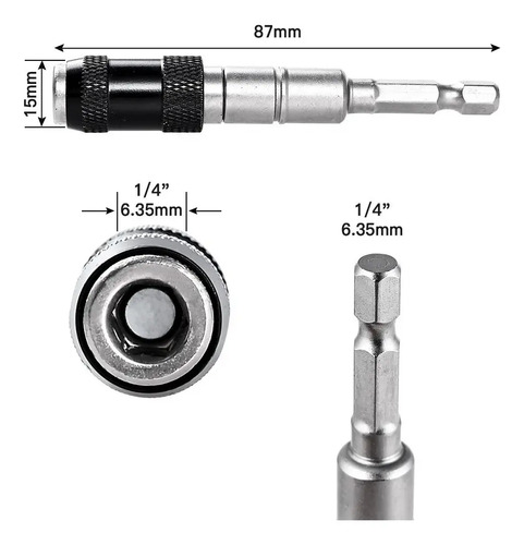Punta Magnetica Derecha Y Angular Para Taladro 20 Grados 1/4 - Imagen 3