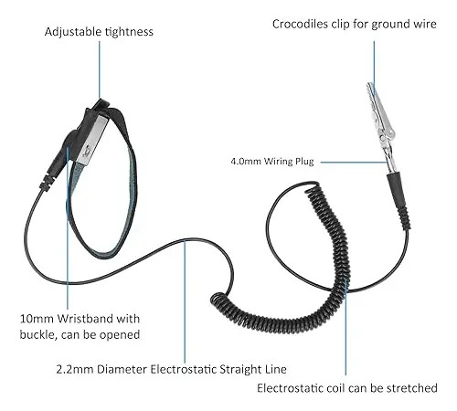 Pulsera Antiestatica Ajustable Con Cable Y Pinza De Conexion Negro - Imagen 6