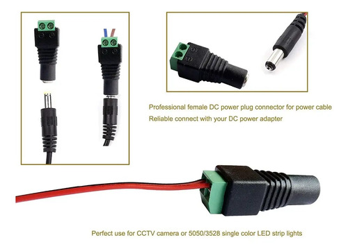 Set 5 Pares Conector Dc Macho Hembra 12v Sin Soldadura Cctv Negro - Imagen 5