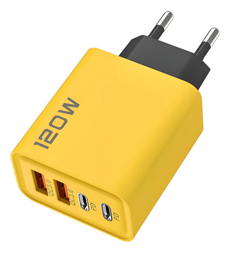 Cargador Con Entradas Usb Y Usb Tipo C Con 4 Salidas. Amarillo