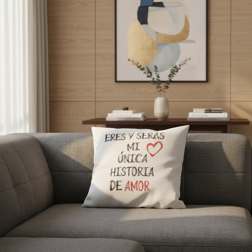 Almohadon Con Frase Te Amo En Poliester Lavable Eres Y Seras Mi Unica Historia De Amor Liso