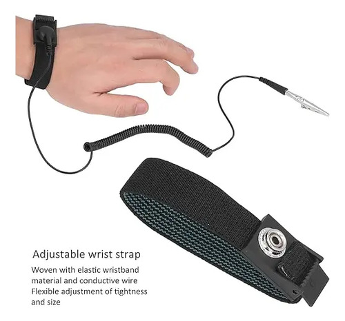 Pulsera Antiestatica Ajustable Con Cable Y Pinza De Conexion Negro - Imagen 3