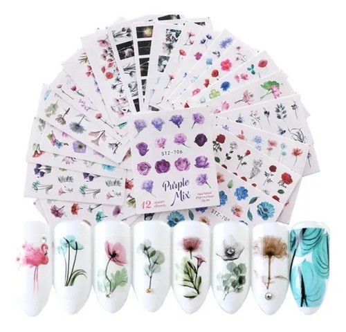24 Hojas Stikers (tatoo) Para Uñas Diseños Variados Hermosas