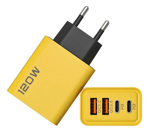 Cargador Con Entradas Usb Y Usb Tipo C Con 4 Salidas. Amarillo - Imagen 5