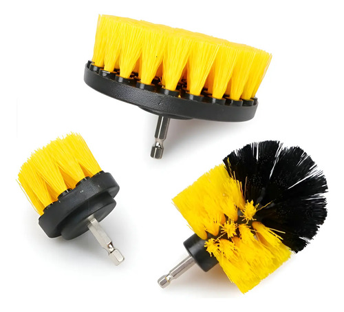 Cepillo Para Taladro 3 Unidades Multiuso Amarillo Y Negro