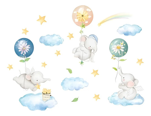 Stickers De Elefantes Para Decorar Dormitorio Infantil