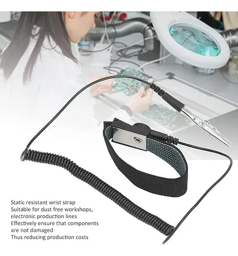 Pulsera Antiestatica Ajustable Con Cable Y Pinza De Conexion Negro - Imagen 4
