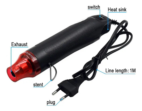Pistola De Calor De Mano 220 V. 300w Ideal Termocontraibles Color Azul O Negro - Imagen 2