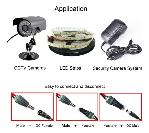 Set 5 Pares Conector Dc Macho Hembra 12v Sin Soldadura Cctv Negro - Imagen 3