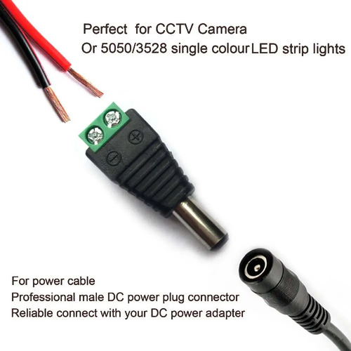 Set 5 Pares Conector Dc Macho Hembra 12v Sin Soldadura Cctv Negro - Imagen 2