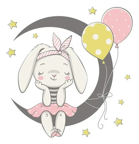 Sticker Conejita Sobre La Luna Decoracion Cuarto De Bebe Pvc