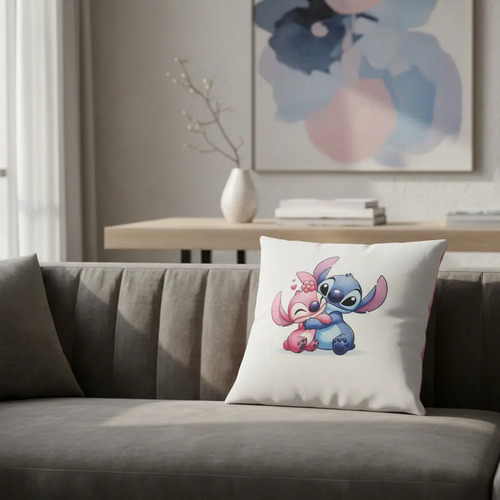 Almohadon Con Imagen De Capibara Tomando Cafe Lavable Stich Y Angel Liso