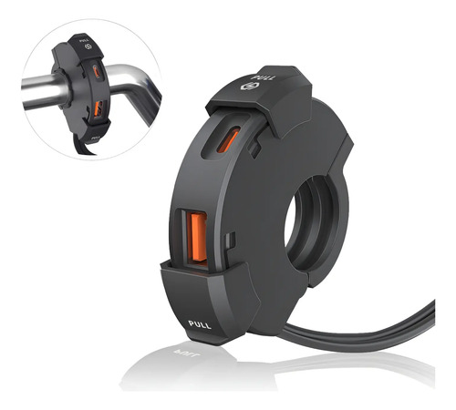 Cargador Rapido Para Motos Usb-a Y Usb-c Negro