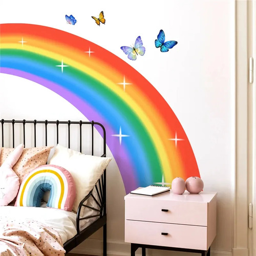 Sticker Arcoiris Y Mariposas 1,55 X 1,70 M Decoracion Niños